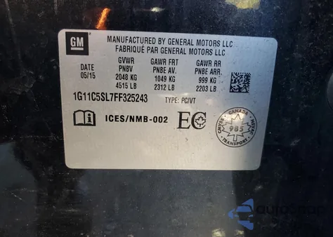 2015 Chevrolet Malibu 1Lt z USA, uszkodzony, nr VIN 1G11C5SL7FF325243